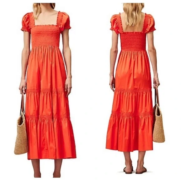 knee length dresses for ladies Tory Burch Women's Printed Smocked Dress